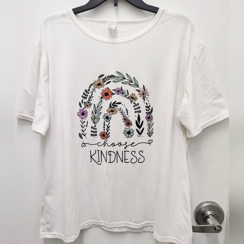 White Graphic Tee with Floral Design